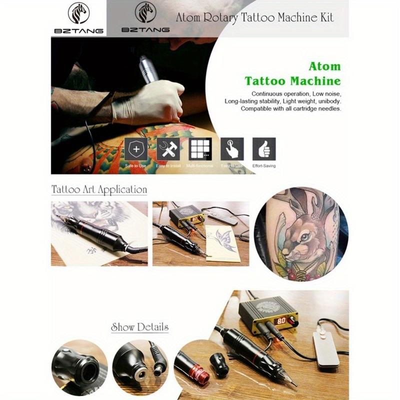 BZTANG Tattoo Kit Professional Tattoo Machines Pen Set Inks Power Supply Grips Body Art Tools Tattoo Permanent Makeup Tattoo Pen Set