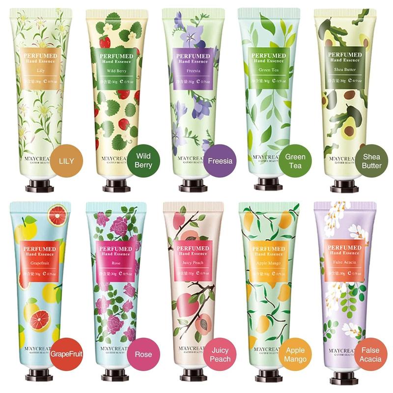 10 Pack Fruits Fragrance Hand Cream, Moisturizing Hand Care Cream Travel Gift Set With Shea Butter Natural Aloe and Vitamin E For Men And Women-30ml