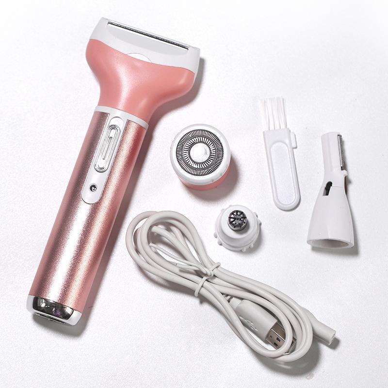 4 in 1 Electric Razor for Women, Summer Hair Trimmer Set, 4 in 1 Women's Shaver for Public Hair Wet & Dry Cordless Hair Remover for Eyebrow, Nose, Face, Legs, Underarms Portable Bikini Trimmer Rechargeable for Lady Hair Shaving