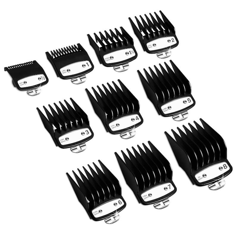 Professional Hair Clipper Guards Guides 10 counts Coded Cutting Guides #3170-400- 1 16” to 1” fits for All Wahl Clippers(Black-10 counts)