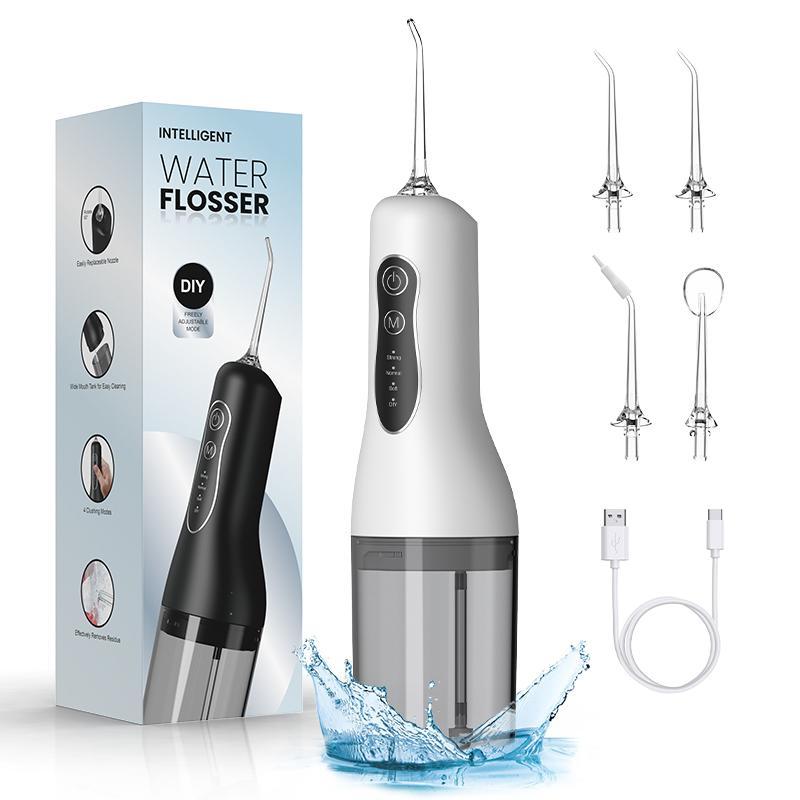 Cordless Water Dental Flosser, 1 Box Portable Rechargeable Oral Irrigator with 260ml Tank & 4 Replaceable Heads, Teeth Cleaner for Home & Travel