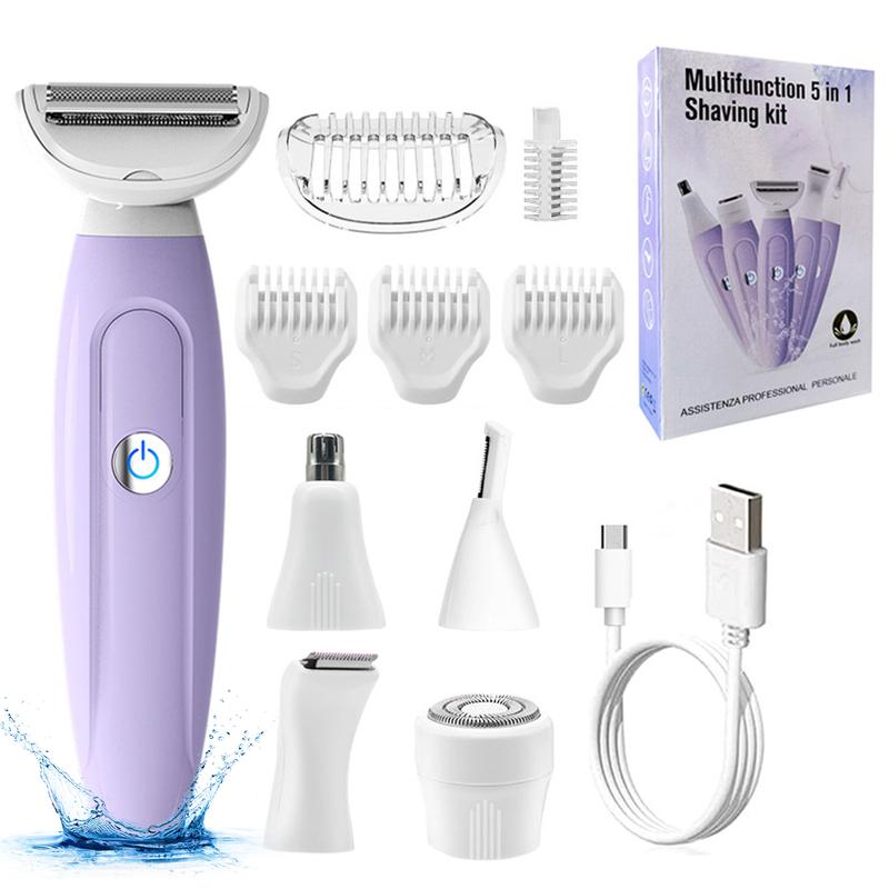 Electric Razors for Women, Bikini Trimmer for Women, Multifunction 5 in 1 Electric Lady Shaver Kit for Face Nose Eyebrow Arms Armpit Legs Pubic Area electric bikini Rechargeable Wet Waterproof Cordless