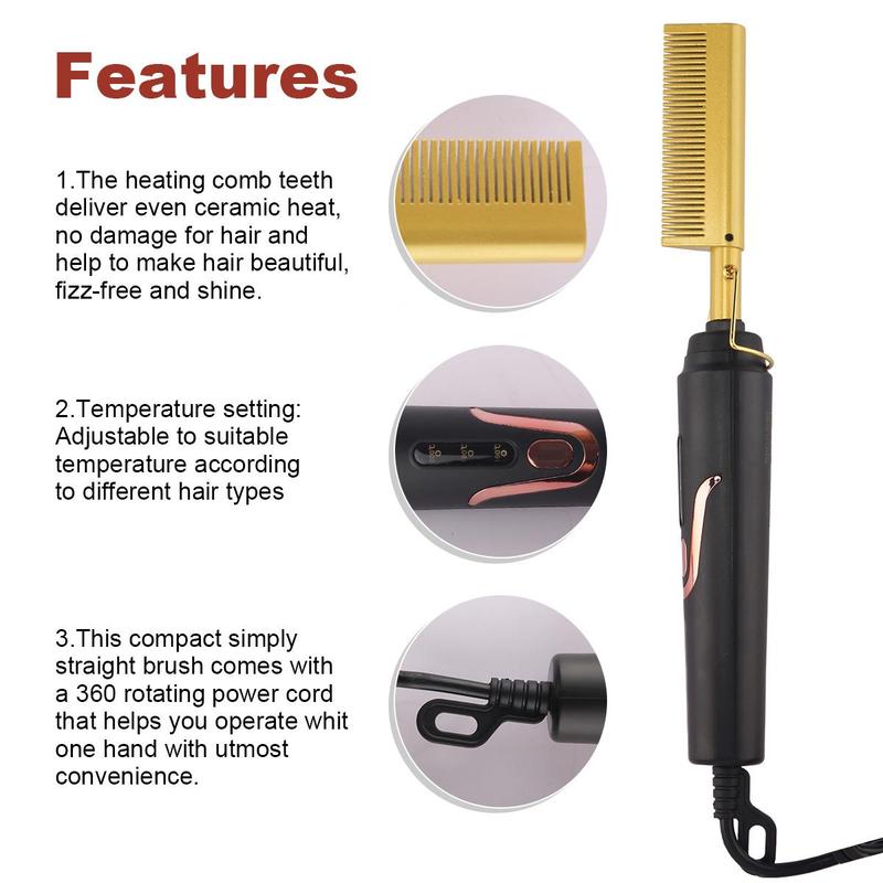 Multi-functional Hair Straightening Comb,  Wet & Dry Dual Uses Hair Straightener Comb, Professional Hair Straightening Tool, Silk Press