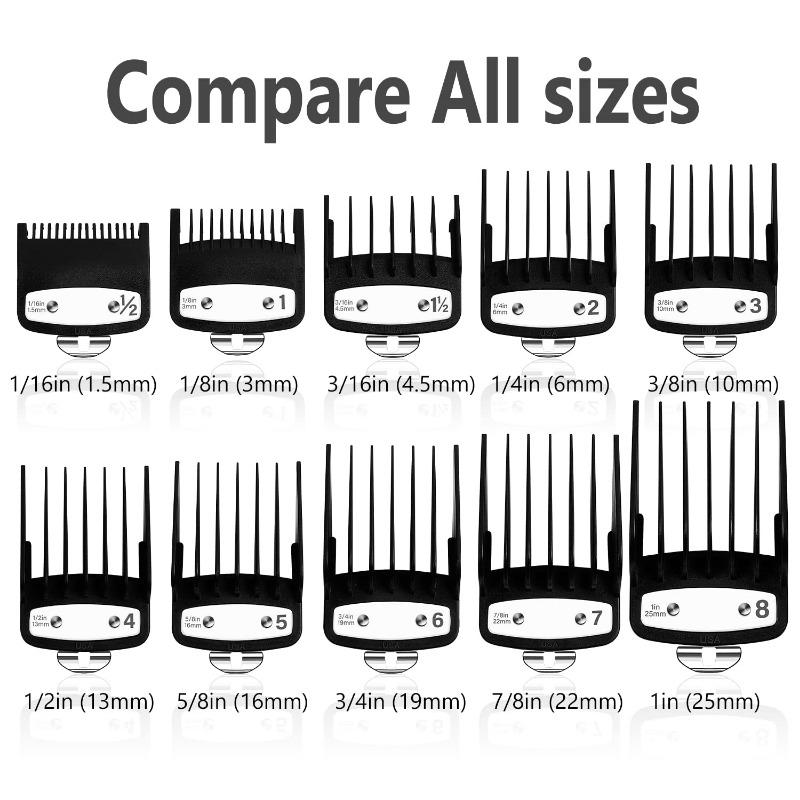 Professional Hair Clipper Guards Guides 10 counts Coded Cutting Guides #3170-400- 1 16” to 1” fits for All Wahl Clippers(Black-10 counts)