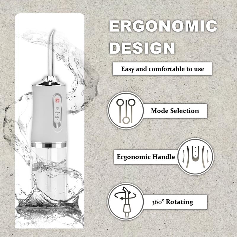 ETHME Pink Portable Water Flosser: 360-Degree Rotating Tongue Scrapper Plaque Remover for Teeth Cleaning. Upgraded Cordless Oral Cleansing.