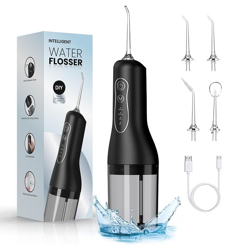 Cordless Water Dental Flosser, 1 Box Portable Rechargeable Oral Irrigator with 260ml Tank & 4 Replaceable Heads, Teeth Cleaner for Home & Travel