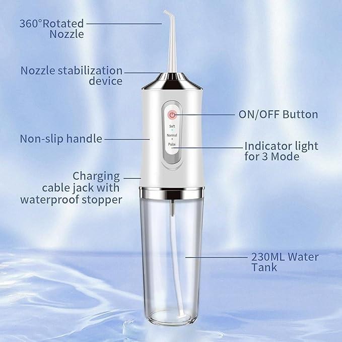 Cordless Select Oral Irrigator Water Flosser w  230ML Water Tank Thanksgiving, Christmas gifts  3 Cleaning Modes 4 Replaceable Jet Tips- USB Rechargeable Oral Irrigator for Deep Cleaning &  Dental Care ​Waterproof Whitening Teeth Brush Kit  Travel