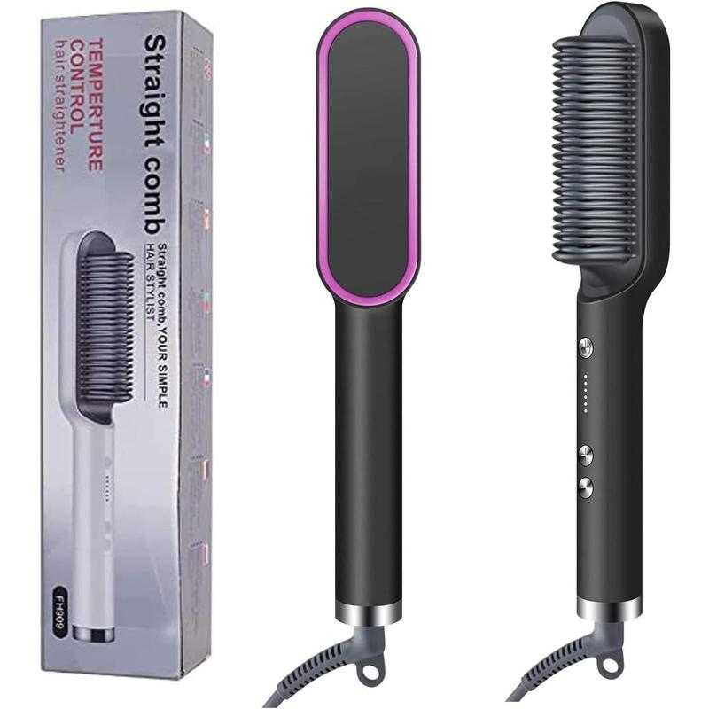 Hair Straightener Brush Hot Iron Brush with Built-in Comb, 5 Temp Settings Anti-Scald Design, Fits for All Types of Hair, Professional Salon Tool at Home, Black