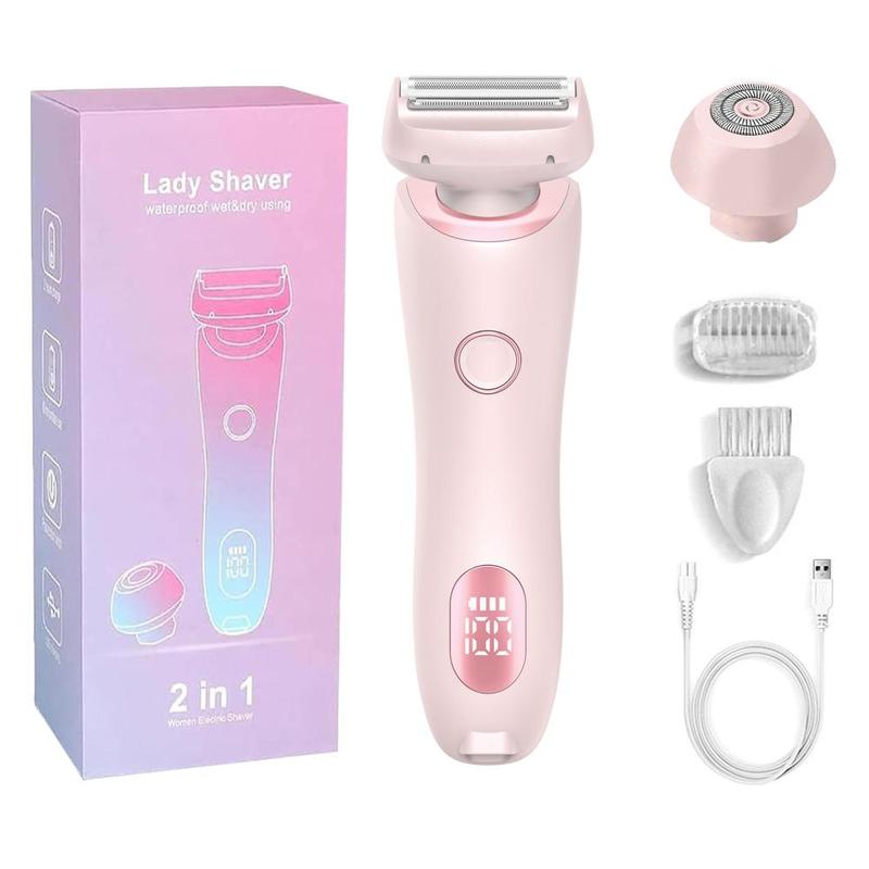 2 in 1 Electric Shaver for Women, 1 Box Waterproof Wet & Dry Use Portable Body Hair Trimmer, Hair Removal Tool for Legs Underarm Face Bikini Line