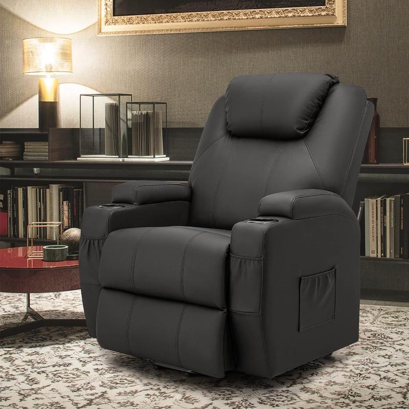 Homall Power Lift Recliner Chair with Massage and Heat for Elderly, Faux Leather Adjustable Reclining Sofa for Living Room with Remote Control, Cup Holders Daily Storage