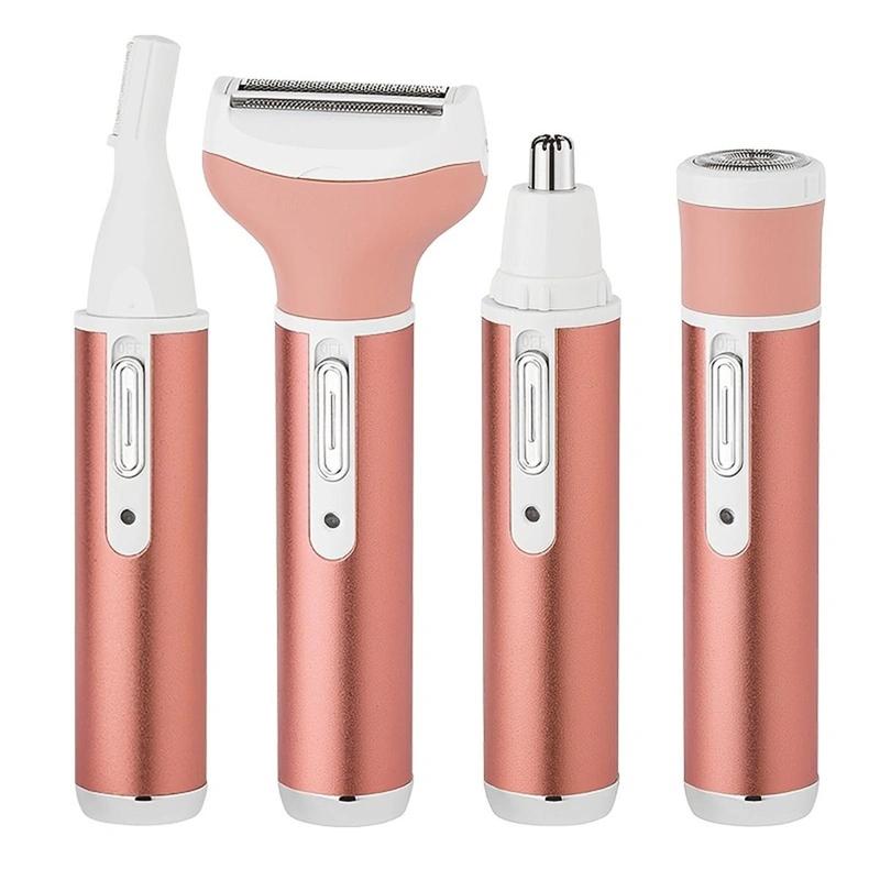 4 in 1 Electric Razor for Women, Summer Hair Trimmer Set, 4 in 1 Women's Shaver for Public Hair Wet & Dry Cordless Hair Remover for Eyebrow, Nose, Face, Legs, Underarms Portable Bikini Trimmer Rechargeable for Lady Hair Shaving