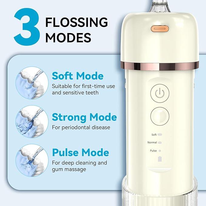 Water Dental Flosser for Teeth, Cordless Oral Irrigator Waterflosser, Rechargeable Water Teeth Cleaner Pick,Home & Travel Collapsible Water Flossers for Teeth & Braces Care