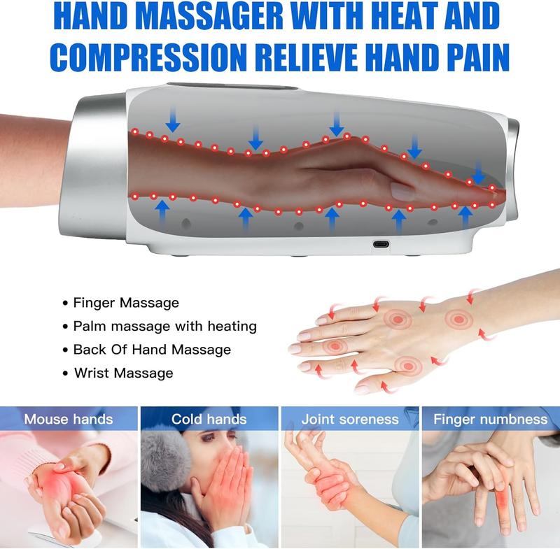 COCOBELA Adjustable Hand Massager with Heat and Compression for Arthritis Carpal Tunnel Pain Relief,Hand Muscles,Finger Numbness and Relief Wrist Carpal Tunnel Pain Cordless Hand Tissue Massage Device-Gifts for Women Men Comfort