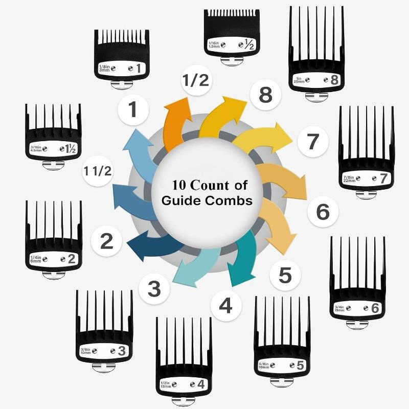 Professional Hair Clipper Guards Guides 10 counts Coded Cutting Guides #3170-400- 1 16” to 1” fits for All Wahl Clippers(Black-10 counts)