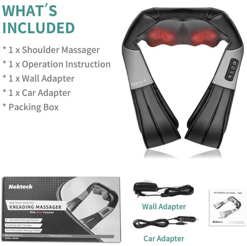 Neck Shoulder Back Massager with Heat - Shiatsu Massager Adjustable Relaxing Gift Plug-in Comfort neck black massage devices Daily Lightweight