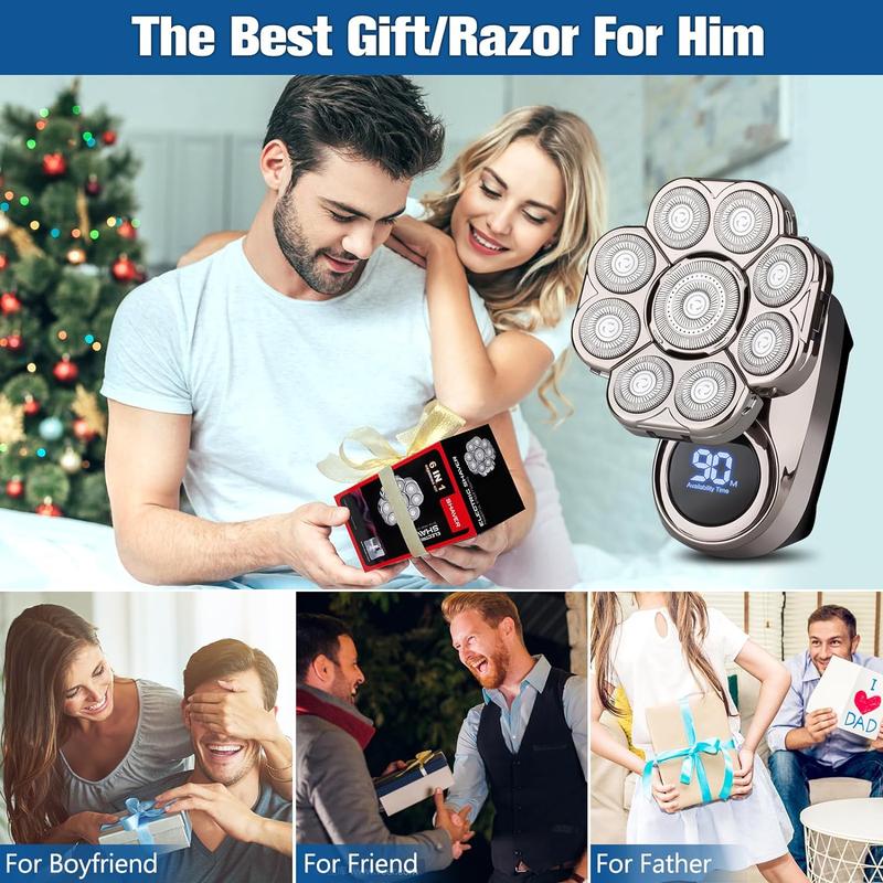 Detachable Razor.6 in 1.Smoother shaving.Suitable for bald men.Wet and dry 9D rotary shaver grooming set.Type-C charger (A) Electric Comfort