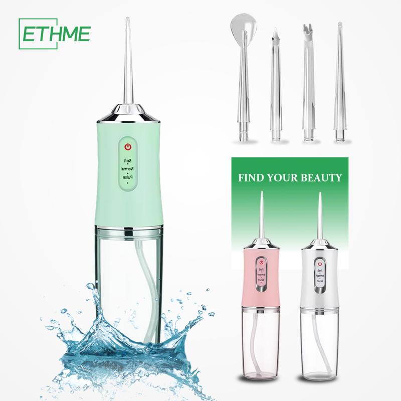 ETHME Pink Portable Water Flosser: 360-Degree Rotating Tongue Scrapper Plaque Remover for Teeth Cleaning. Upgraded Cordless Oral Cleansing.