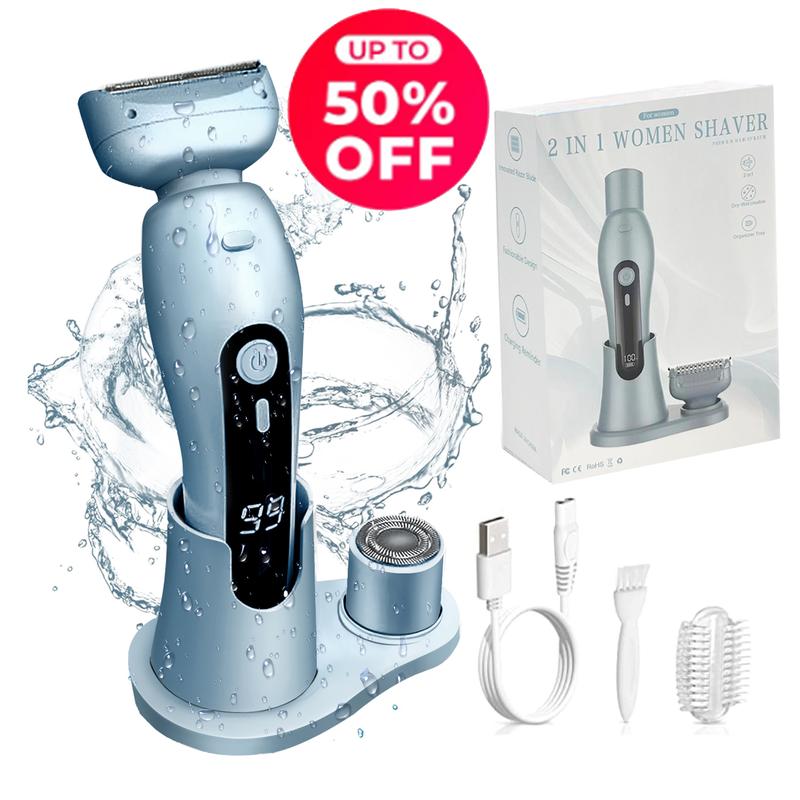 2-in-1 electric shaver, women's electric shaver, women's bikini leg and armpit common hair, rechargeable shaver, detachable head, cordless for both wet and dry use Comfort