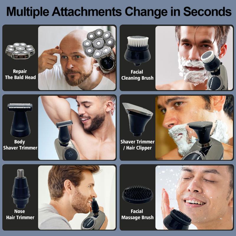 6-in-1 Head Shaver for Bald Men,Professional Men's Hair Trimmer,Waterproof Wet Dry Grooming Kit Electric Shaver for Men, Cordless LED Display Rechargeable Bald Head Razor for Home