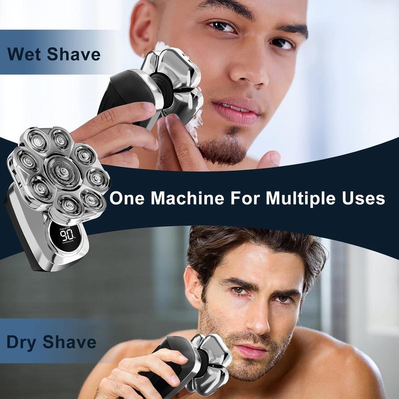 Detachable Razor.6 in 1.Smoother shaving.Suitable for bald men.Wet and dry 9D rotary shaver grooming set.Type-C charger (A) Electric Comfort