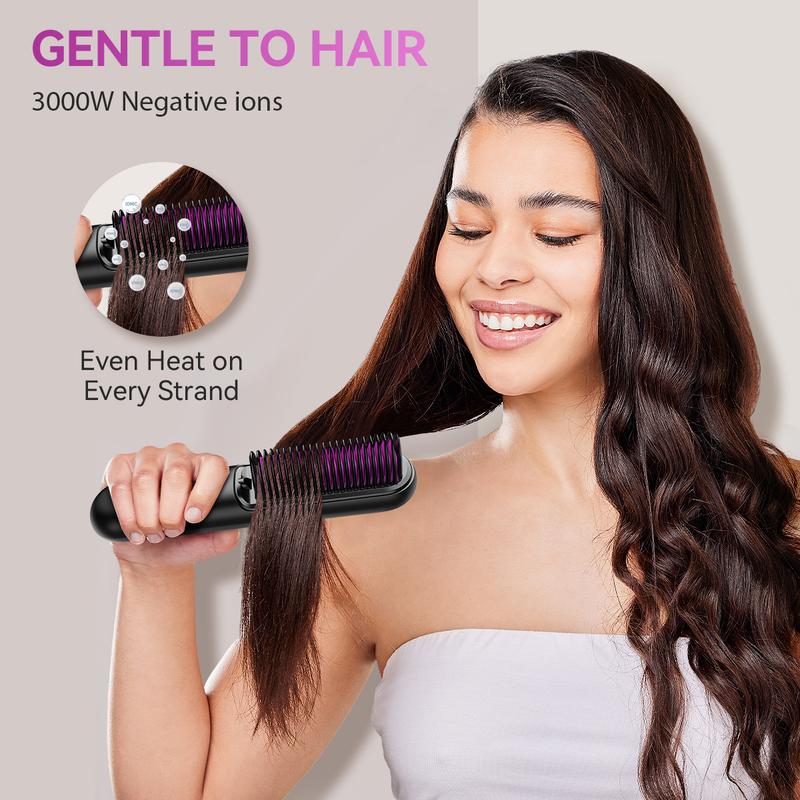 Anyask Cordless Hair Straightener Brush With Negative ions, 2+Get Free Ship, Travel Hair Straightening, Anti-Scald Design, BlackFriday Christmas Gifts