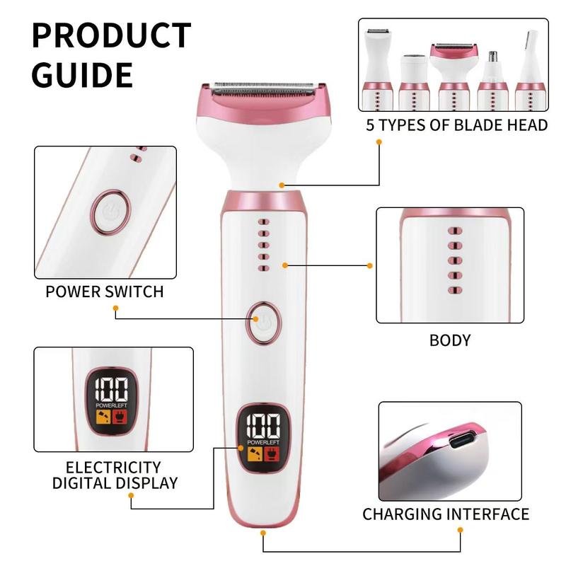 5 in 1 Electric Hair Removal Instrument, 1 Box Body Hair Removal Epilator, Cordless Trimmer Razor, Gifts for Women, Christmas Gift