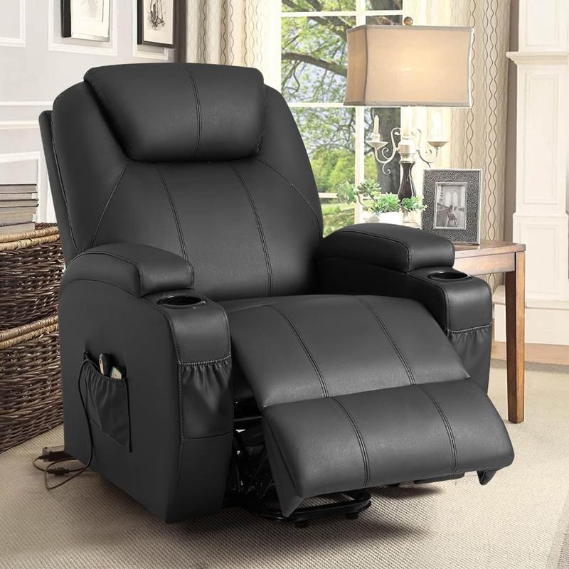 Homall Power Lift Recliner Chair with Massage and Heat for Elderly, Faux Leather Adjustable Reclining Sofa for Living Room with Remote Control, Cup Holders Daily Storage