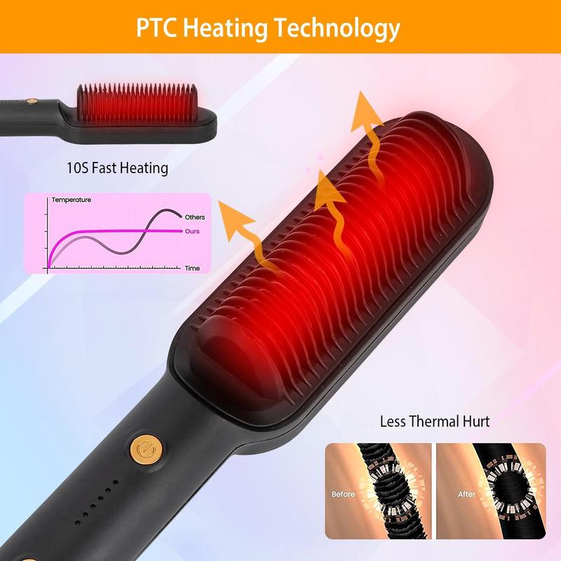 Hair Straightener Brush Hot Iron Brush with Built-in Comb, 5 Temp Settings Anti-Scald Design, Fits for All Types of Hair, Professional Salon Tool at Home, Black