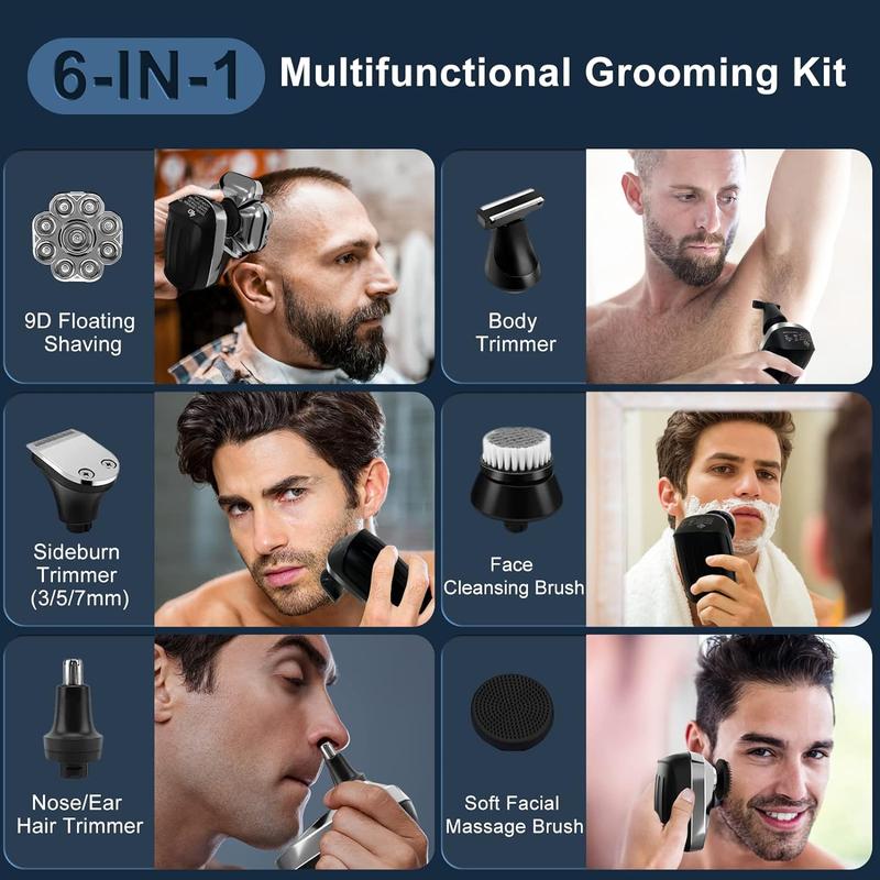 Detachable Razor.6 in 1.Smoother shaving.Suitable for bald men.Wet and dry 9D rotary shaver grooming set.Type-C charger (A) Electric Comfort