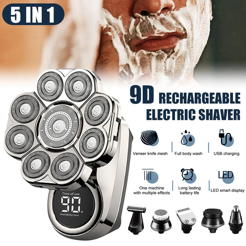 6-in-1 Head Shaver for Bald Men,Professional Men's Hair Trimmer,Waterproof Wet Dry Grooming Kit Electric Shaver for Men, Cordless LED Display Rechargeable Bald Head Razor for Home