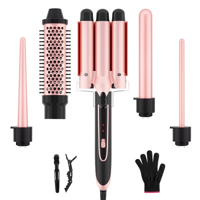 Heikki Vision 5 in 1 Curling Iron Set with 4 Interchangeable Ceramic Fast Heat, Wand Hair Crimper, Dual Voltage Hair Waver with Protective Glove & 2 Clips