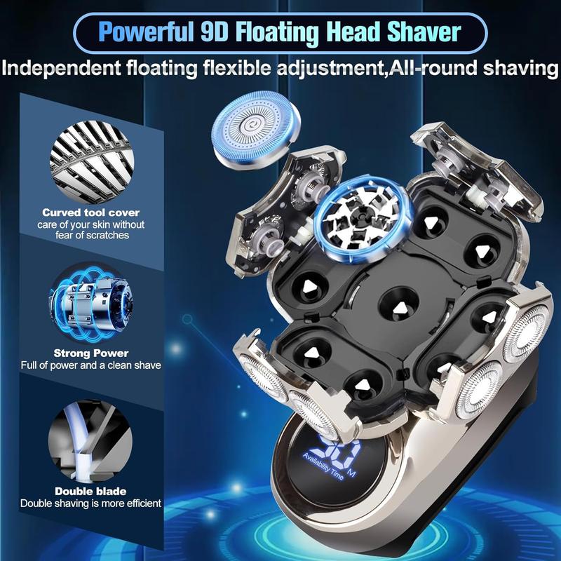 Detachable Razor.6 in 1.Smoother shaving.Suitable for bald men.Wet and dry 9D rotary shaver grooming set.Type-C charger (A) Electric Comfort