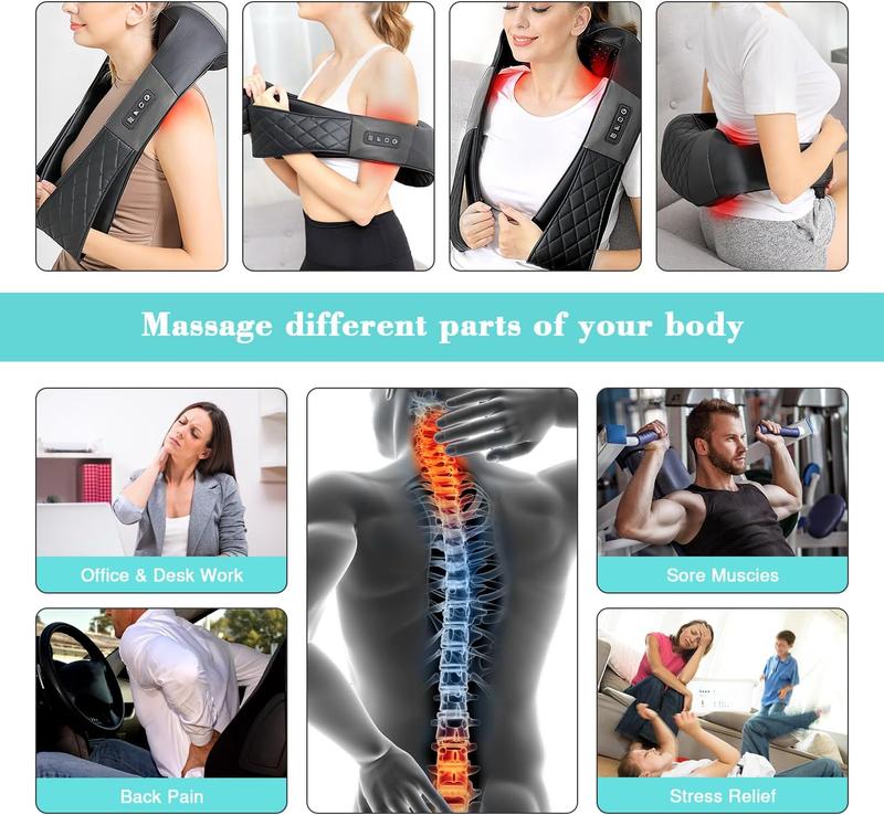 Shiatsu Neck and Back Massager with Heat, Deep Tissue 4D Kneading Massage Pillow for Neck, Back, Shoulder, Leg, Use at Home, Office, Car - Gifts for Women Men Mom Dad,Best Christmas Gift for Your Parents