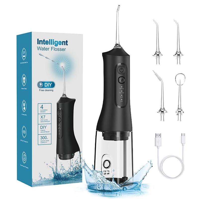 Water Flosser, 1 Set Portable Rechargeable Water Flosser with 4 Counts Nozzles, Waterproof Personal Oral Care Product for Home & Travel, Christmas Gift