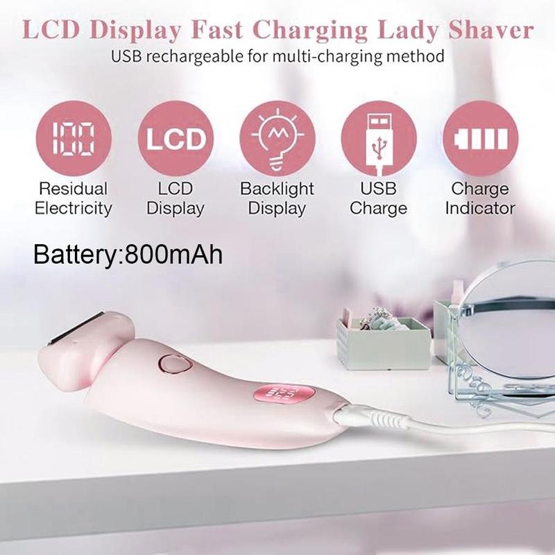 2 in 1 Electric Shaver for Women, 1 Box Waterproof Wet & Dry Use Portable Body Hair Trimmer, Hair Removal Tool for Legs Underarm Face Bikini Line