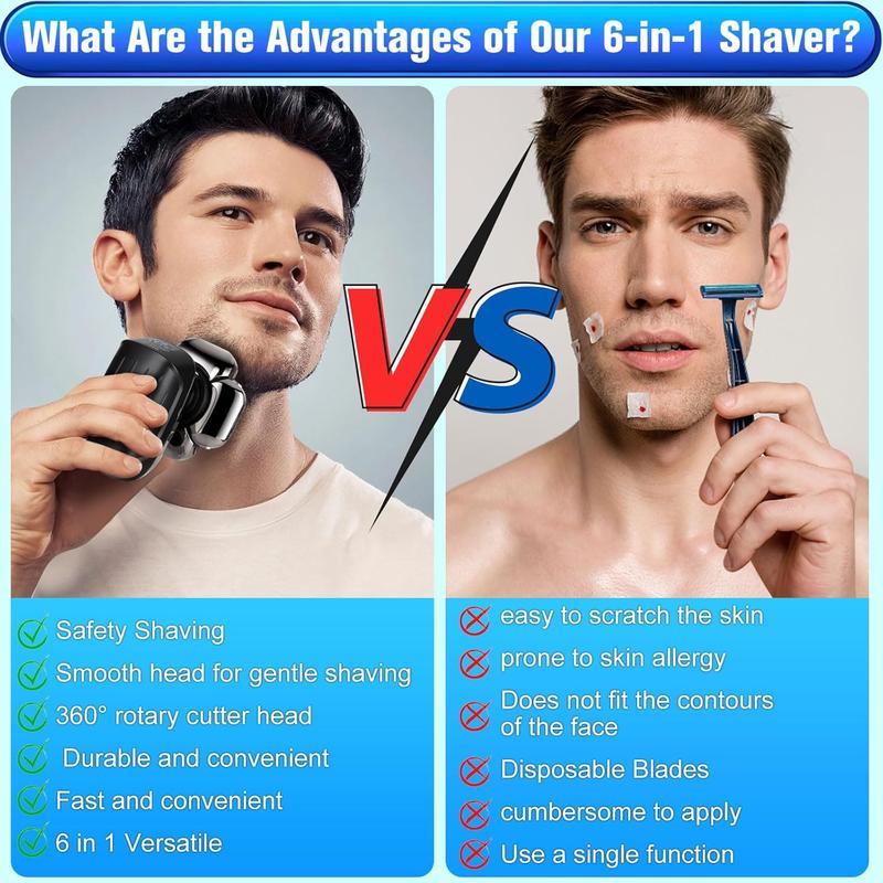 Detachable Razor.6 in 1.Smoother shaving.Suitable for bald men.Wet and dry 9D rotary shaver grooming set.Type-C charger (A) Electric Comfort