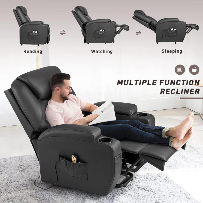 Homall Power Lift Recliner Chair with Massage and Heat for Elderly, Faux Leather Adjustable Reclining Sofa for Living Room with Remote Control, Cup Holders Daily Storage