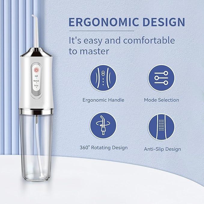 Cordless Select Oral Irrigator Water Flosser w  230ML Water Tank Thanksgiving, Christmas gifts  3 Cleaning Modes 4 Replaceable Jet Tips- USB Rechargeable Oral Irrigator for Deep Cleaning &  Dental Care ​Waterproof Whitening Teeth Brush Kit  Travel