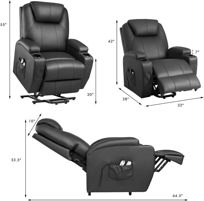 Homall Power Lift Recliner Chair with Massage and Heat for Elderly, Faux Leather Adjustable Reclining Sofa for Living Room with Remote Control, Cup Holders Daily Storage