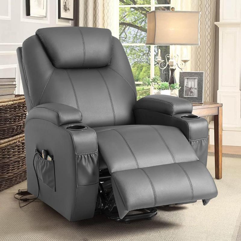 Homall Power Lift Recliner Chair with Massage and Heat for Elderly, Faux Leather Adjustable Reclining Sofa for Living Room with Remote Control, Cup Holders Daily Storage