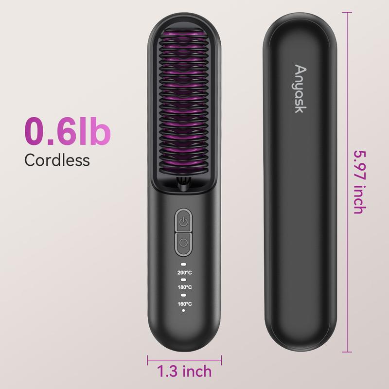 Anyask Cordless Hair Straightener Brush With Negative ions, 2+Get Free Ship, Travel Hair Straightening, Anti-Scald Design, BlackFriday Christmas Gifts