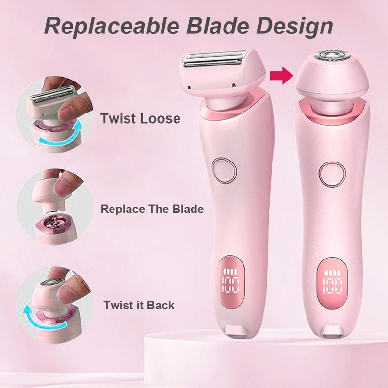 2 in 1 Electric Shaver for Women, 1 Box Waterproof Wet & Dry Use Portable Body Hair Trimmer, Hair Removal Tool for Legs Underarm Face Bikini Line