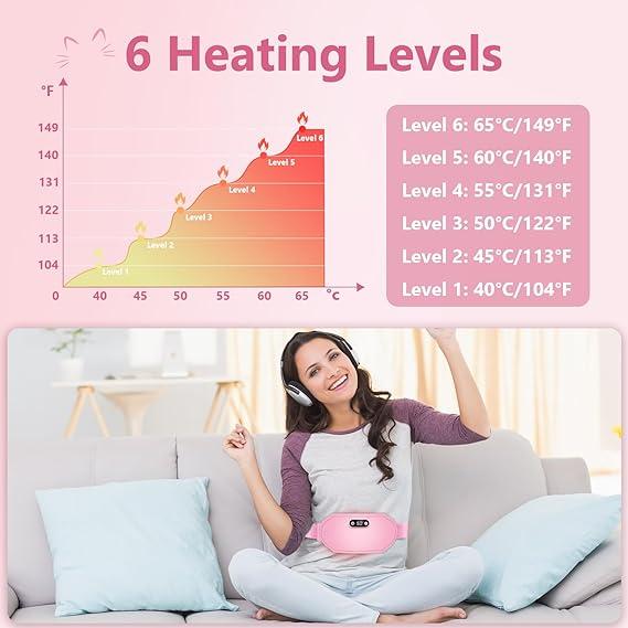 Portable Heating Pads Period Cramps-6 Heat Levels-6 Massage Modes Electric Cordless Menstrual Heating Pad for Back Pain & Cramps White Comfort