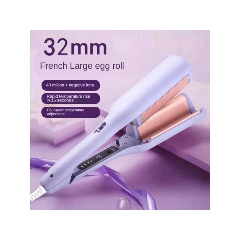 Mbzxhfew 1pc Hair Crimper Waver Hair Tool, 32mm French Egg Roll Water Ripple Curling Iron, Ionic Beach Waves Curling Wand With Ceramic Tourmaline Barrel For Women, Anti-Scald, Quick & Easy, Fast Heating Hair -shaped curly hair