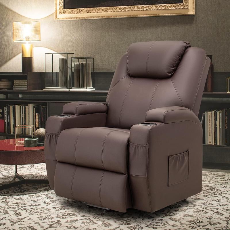 Homall Power Lift Recliner Chair with Massage and Heat for Elderly, Faux Leather Adjustable Reclining Sofa for Living Room with Remote Control, Cup Holders Daily Storage