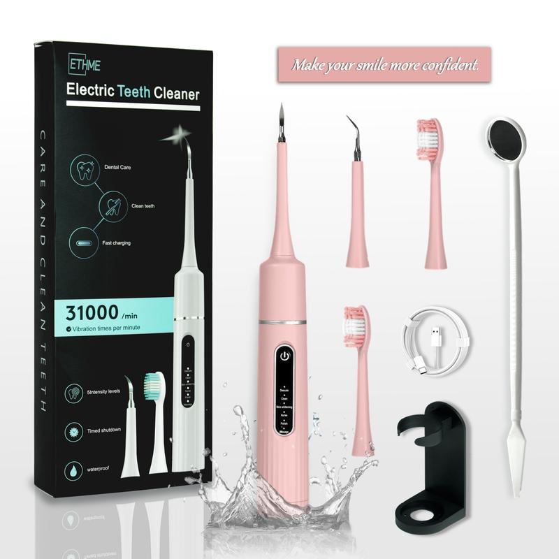 ETHME Pink Portable Water Flosser: 360-Degree Rotating Tongue Scrapper Plaque Remover for Teeth Cleaning. Upgraded Cordless Oral Cleansing.