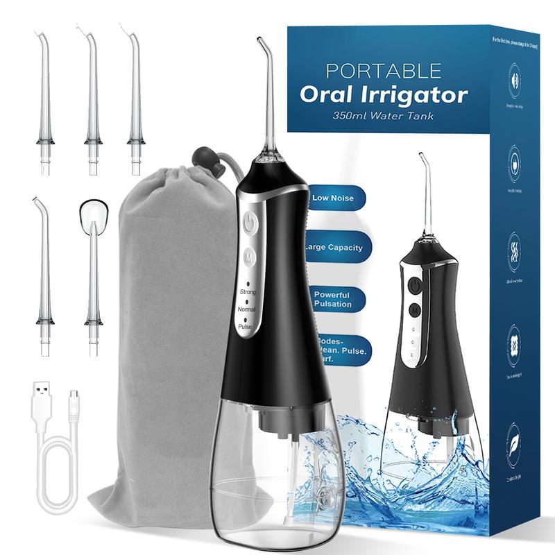 Oral Irrigator Portable Cordless Water Flosser Rechargable Teeth Cleaning Machine with 5 Replacable Nozzles Flossing Kit for Family Oral Health & Travel