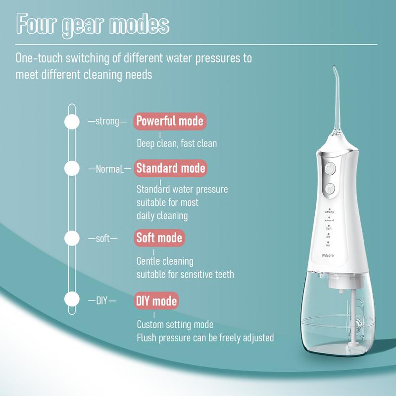 Wifepro Cordless Select (L11) Oral Irrigator Water Flosser 300ML Water Tank 4 Cleaning Modes 5 Replaceable Jet Tips and Storage Bag Mothers Day Gifts Daily Nozzle Cleansing pulling oil