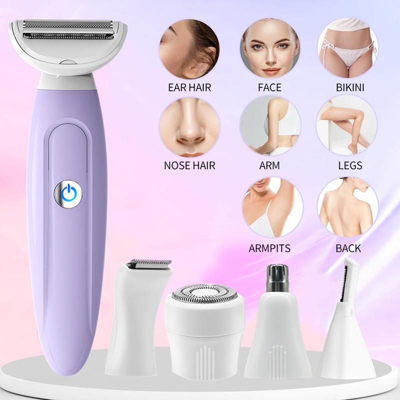 Electric Razors for Women, Bikini Trimmer for Women, Multifunction 5 in 1 Electric Lady Shaver Kit for Face Nose Eyebrow Arms Armpit Legs Pubic Area electric bikini Rechargeable Wet Waterproof Cordless