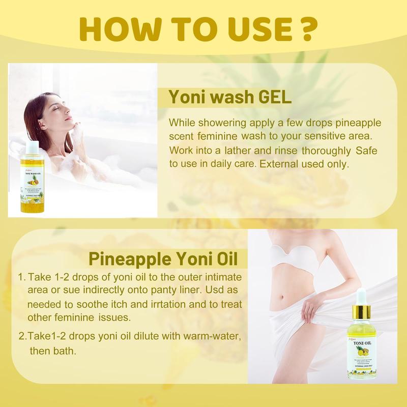 Natural Yoni Wash Yoni Oil Set, Feminine Wash for Women ph Balance, 1 fl.oz Feminine Oil & 6.7 fl.oz Intimate Vaginal Wash - Pineapple Scent